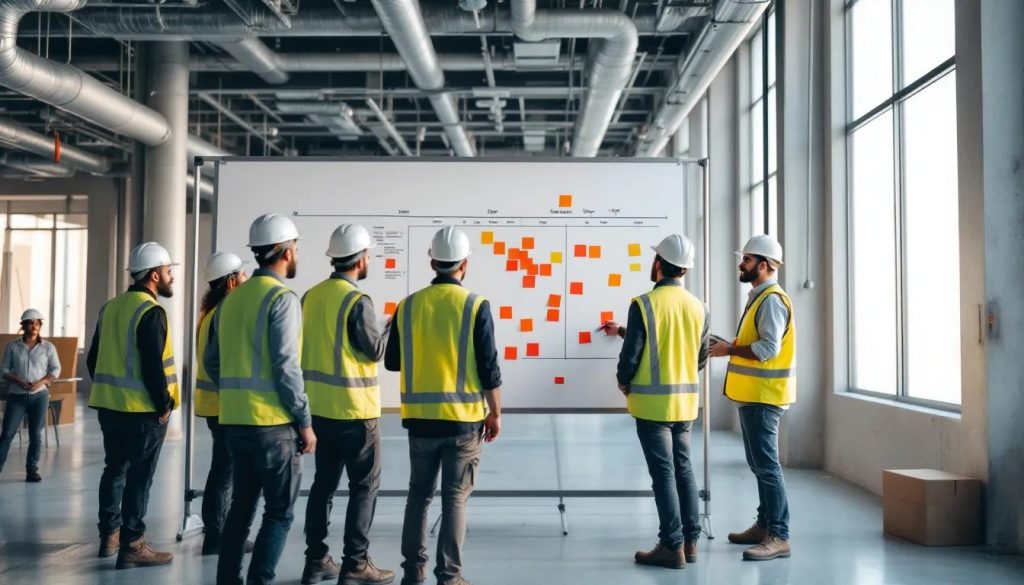 Construction workers managing a renovation project, illustrating the importance of timelines and coordination.