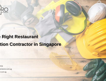 Safety equipment including yellow hard hat, protective goggles, gloves, and mask representing a professional restaurant renovation contractor in Singapore by Zoro Interior.